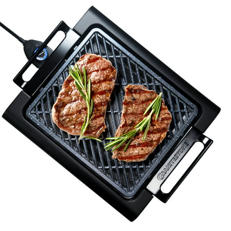 GraniteStone Indoor Nonstick Electric Smoke-Less Grill with Cool-touch handles and adjustable Temperature Dial – Black, 16 x 14” As Seen On