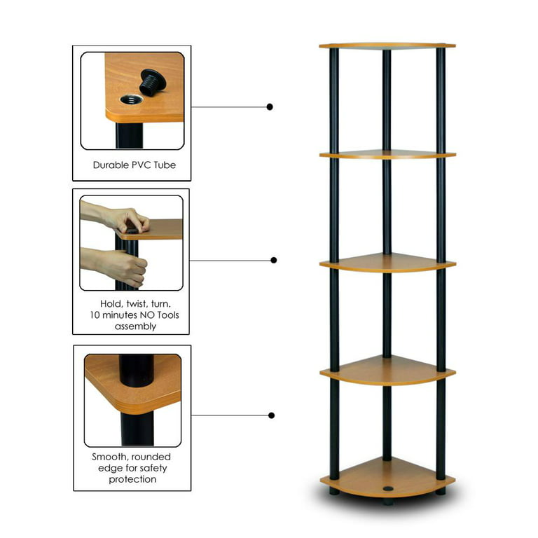 Furinno Turn-N-Tube 5 Tier Corner Display Rack Multipurpose Shelving Unit, Espresso/Black