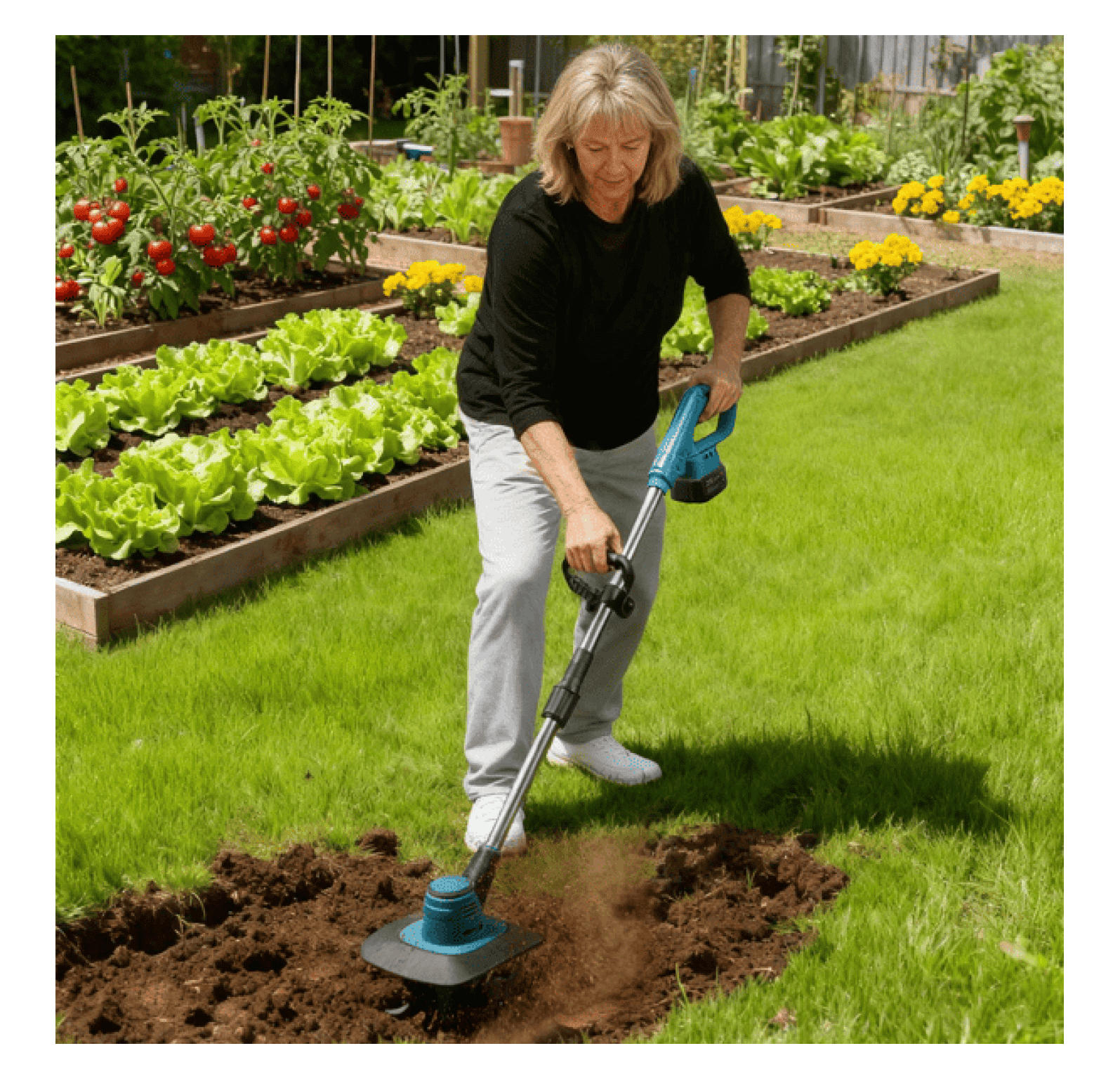 Cordless Tiller Cultivator 800W Electric Soil Tiller, 21V Battery Powered Handheld Garden Cultivator with 6.69" Depth, for Yard Planting Weed Removal