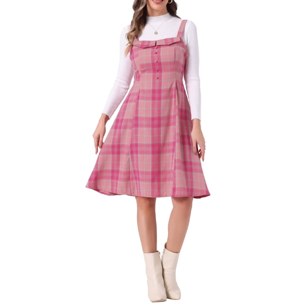 VESTIDO CON TIRANTES INSPIRADOR PARA MUJER, CUELLO CUADRADO, MIDI, EN COLOR ROSA OSCURO