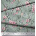 thumbnail image 2 of Soimoi Green Cotton Duck Fabric Blossom & Peony Floral Print Sewing Fabric Yard 44 Inch Wide, 2 of 3