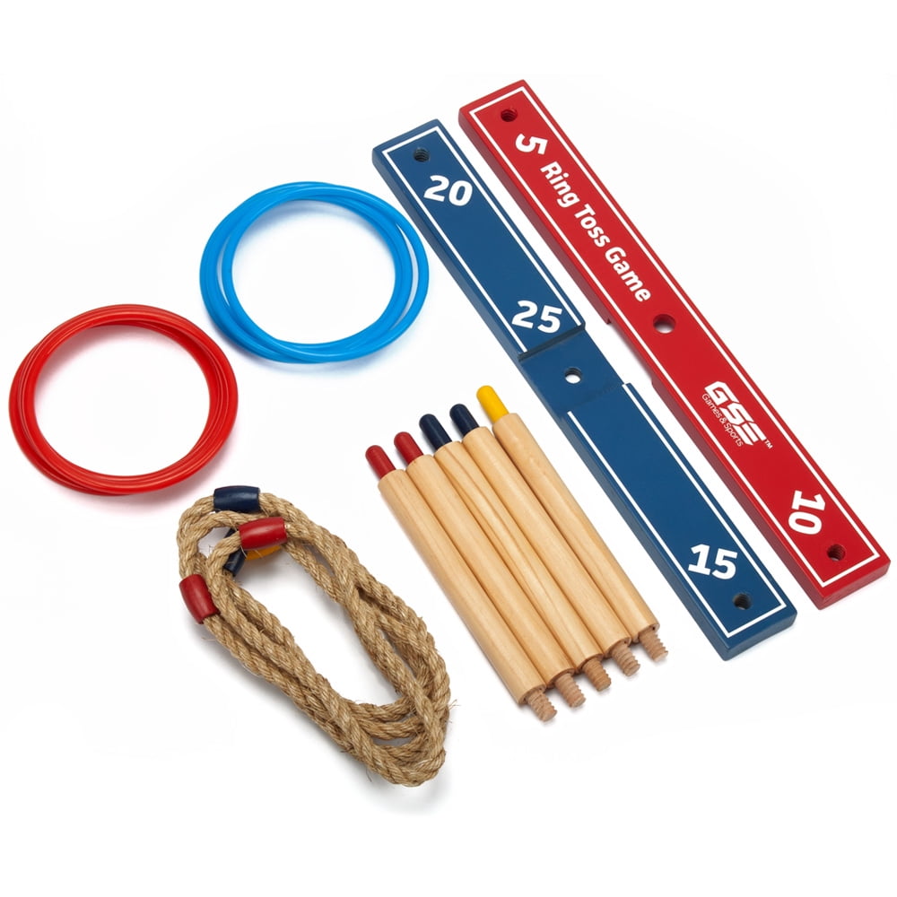 GSE Games & Sports Expert Loop Hoop Ring Toss Game Set with 5 Rope Rings, 10 Plastic Rings and a Carrying Bag for Tailgates, Barbecues, Parties
