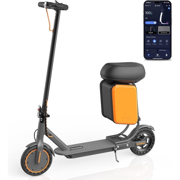 Electric Scooter with Seated Box for Adults Teens Foldable Lightweight with 350W Motor 19Mph Top Speed 36V 5.2A Max 22 Miles Range 8.5''Tires Commuting Scooters with Dual Brakes System APP