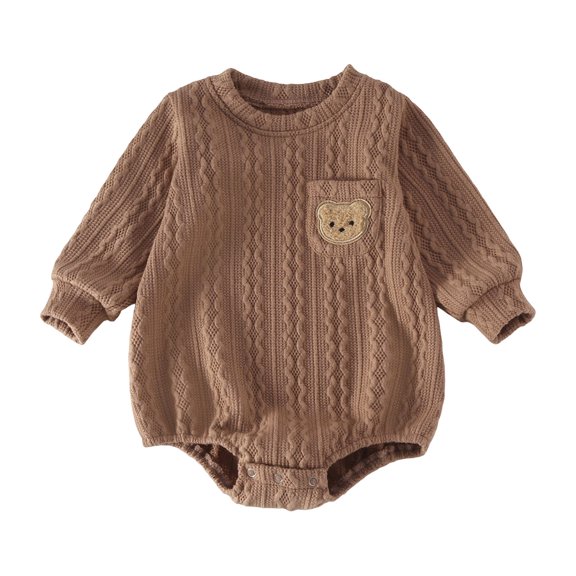 Enjoytime Baby Boy Girl Romper Cute Printed Long Sleeve Crew Neck Bodysuit Top Soft Knit Infant Jumpsuit Fall Clothes