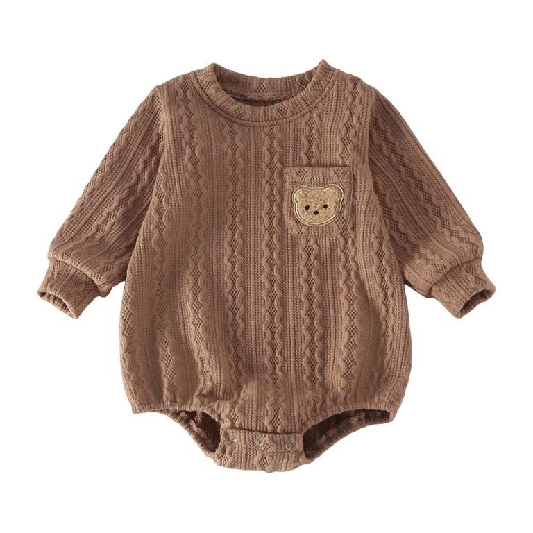 Trikvn Baby Knit Romper Long Sleeve Cable Knit Bodysuit with Bear ...
