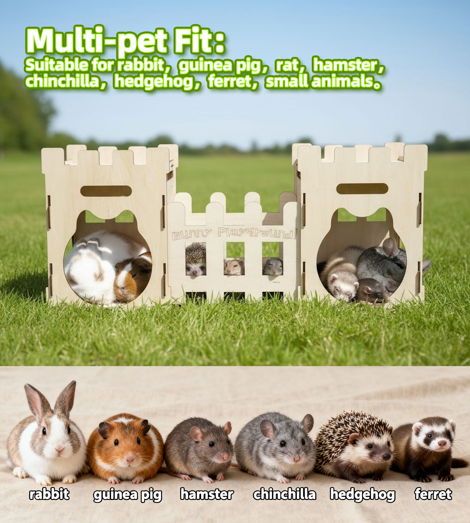 HIIMALEX Extra Large Bunny Castles Hideout Split Balcony for Indoor Bunnies Climbing Tower with Tunnel Sturdy House for Rabbits Ferrets Guinea Pigs Hamsters Ventilated Enrichment Toys Habitat