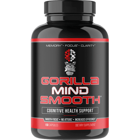 Gorilla Mind Smooth Cognitive Health Support, Stimulant Free Nootropic Formula for Productivity, Memory, Focus, and Mental Clarity, 90 Capsules