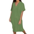 thumbnail image 1 of Liquidation d'Été 2025! Robe Grande Taille pour Femmes, Liquidation de Robe d'Été pour Femmes, Robe Décontractée Unie Col en V Manches Courtes, 1 of 5
