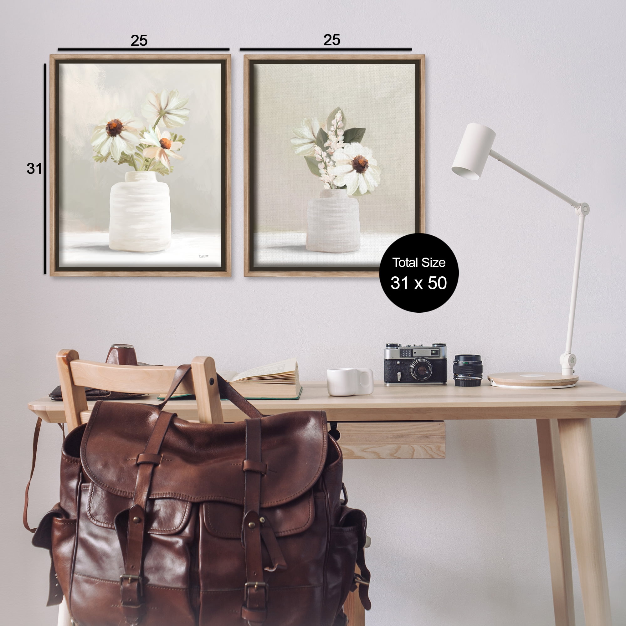 Stupell Industries Simply Elegant Floral Vase Plants & Flowers Painting Brown Floater Framed Canvas Art Print Wall Art, 31 x 25, Set of 2