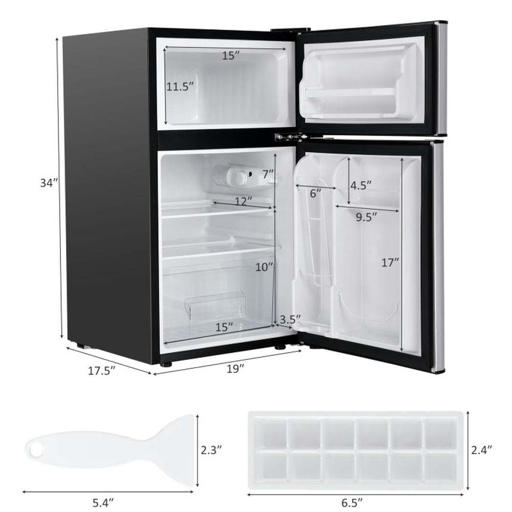 Barara King Fridge Freezer, Refrigerator,3.2 cu ft. Compact Stainless Steel Refrigerator-Gray