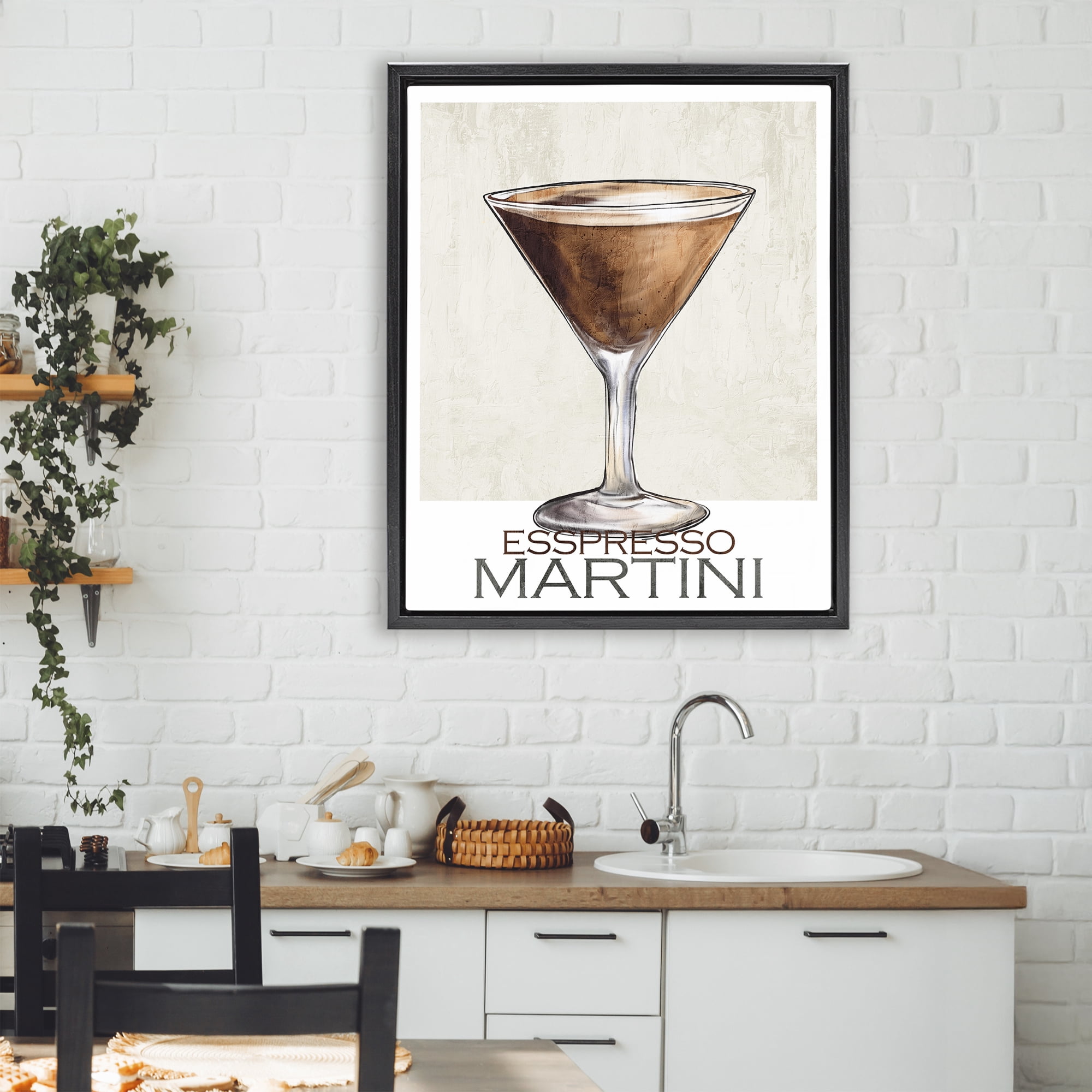 Stupell Industries Sophisticated Espresso Martini Black Framed Floater Canvas Wall Art, design by Kim Allen