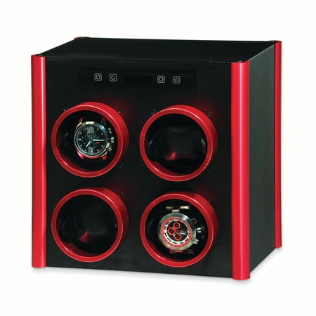 Rotations Black and Red Metal Quad Watch Winder GM8469