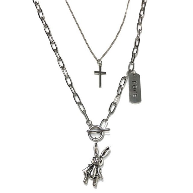 Collier en couches Collier pendentif croix de mode créative Collier de charme de lapin