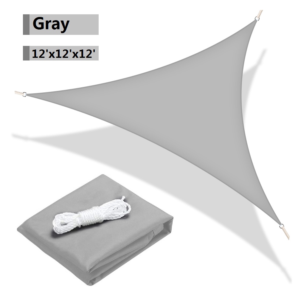 Gray Triangle Sun Shade Sail 12ft x 12ft x 12ft Shade Canopy with Ropes