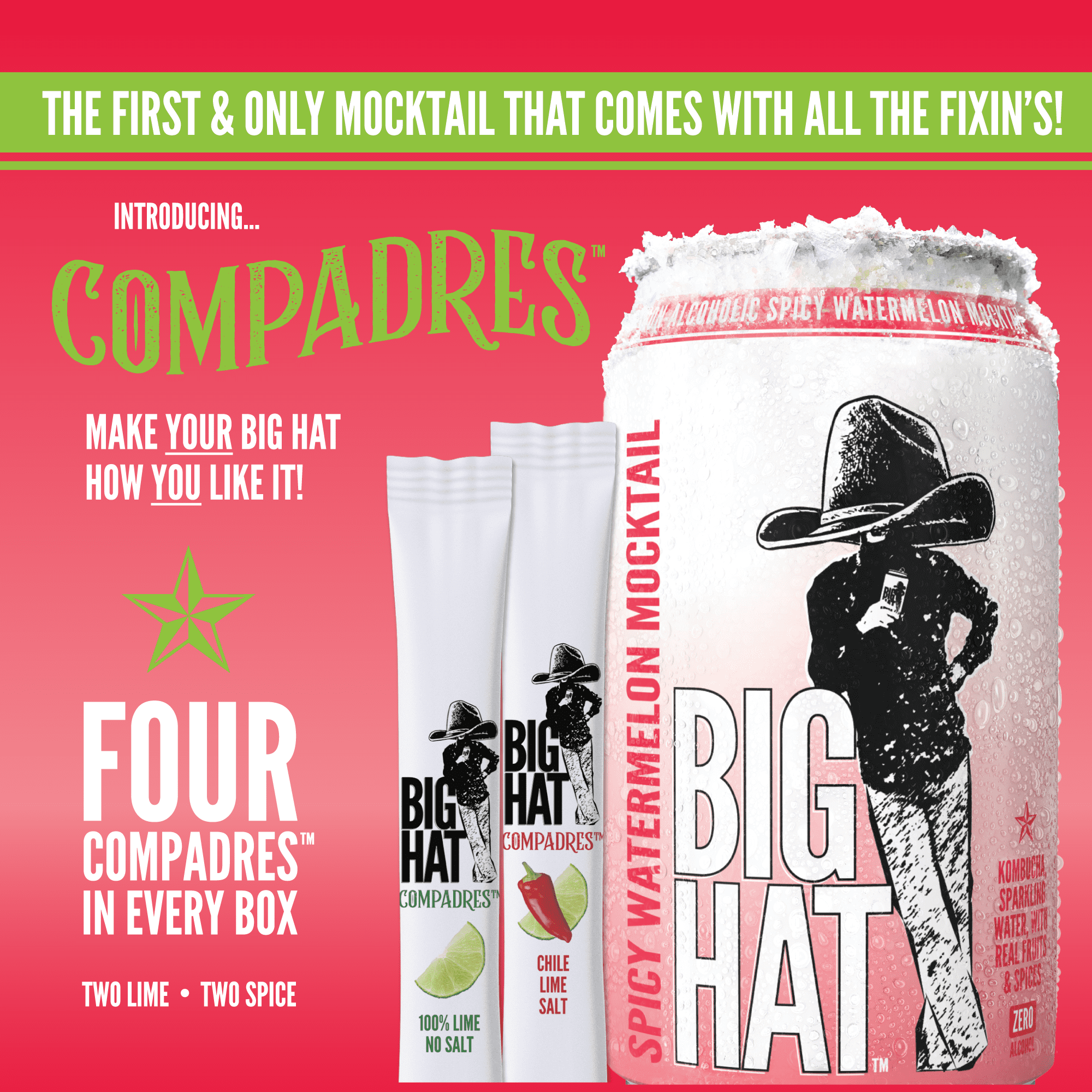 BIG HAT Spicy Watermelon Mocktail, Non-Alcoholic 4 Pack, 12 fl oz Cans