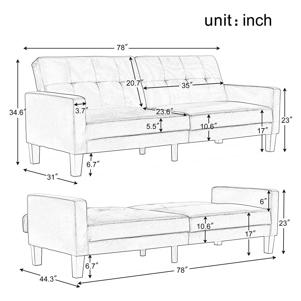 Kepooman 45" Modern Sectional Upholstery Sofa Bed with Wood Leg for Living Room, 3 Seat, Green Kepooman 45" Modern Sectional Upholstery Sofa Bed with Wood Leg for Living Room, 3 Seat, Green