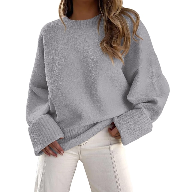 Suéter PRETTYGARDEN Gris Claro Mediano Oversize Peludo