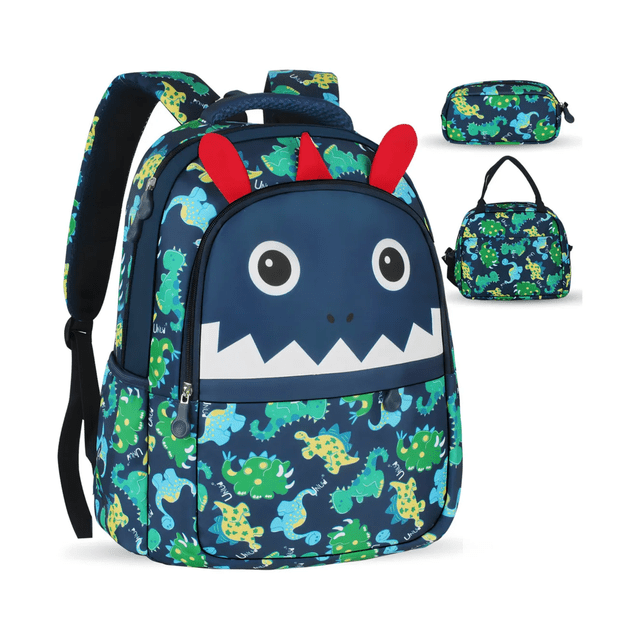 Mochila Niños 3piezas Con Lonchera Y Lapicera estampado Malubero Verde, Azul