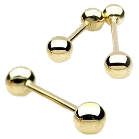 14K Solid Gold Barbells Eyebrow Tongue Nipple Rings Bar Ear Piercing Jewelry 16G 