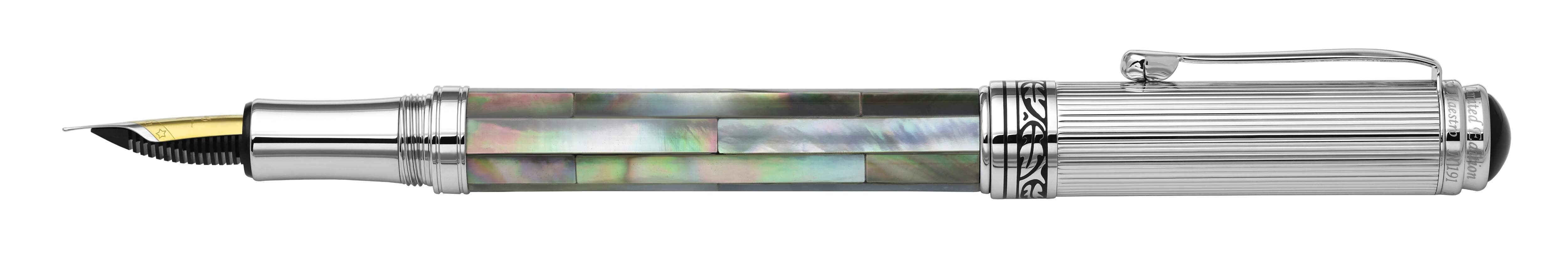 Xezo Xezo Maestro® Black Mother of Pearl Fountain Pen (Fine Nib) - Chrome Plated