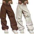thumbnail image 7 of Douhoow Women Cargo Pants Wide Leg Trousers Casual  Drawstring Low Waist Sweatpants, 7 of 7