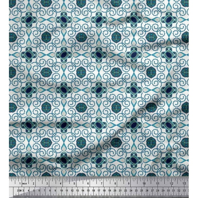 Soimoi Poly Georgette Fabric Swirl & Floral Patchwork Printed Fabric 1 Yard 42 Inch Wide