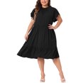 thumbnail image 2 of Agnes Orinda Women's Plus Size Crew Neck Tie Back Petal Short Sleeves Ruffle Hem A-Line Swing Midi Dresses 2X Black, 2 of 5