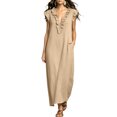 thumbnail image 4 of QGJZVUNL Flutter Sleeve Maxi Dresses for Women Summer Outfits Casual Ruffle V Neck Sleeveless Sundress Size S, 4 of 6