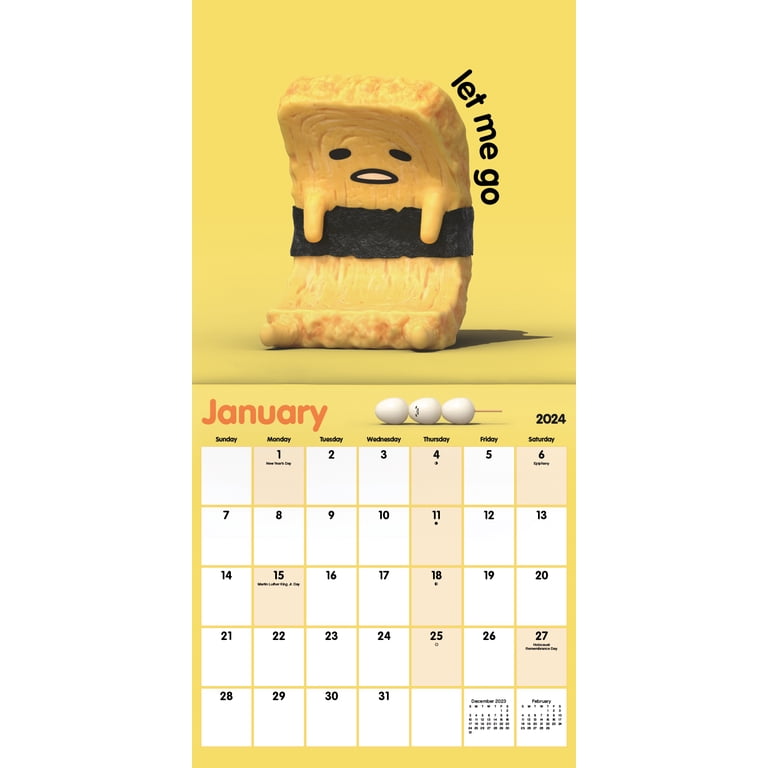 2024 Gudetama Wall Calendar - 12x12 Inch Monthly Planner With Cute Japanese Anime Art