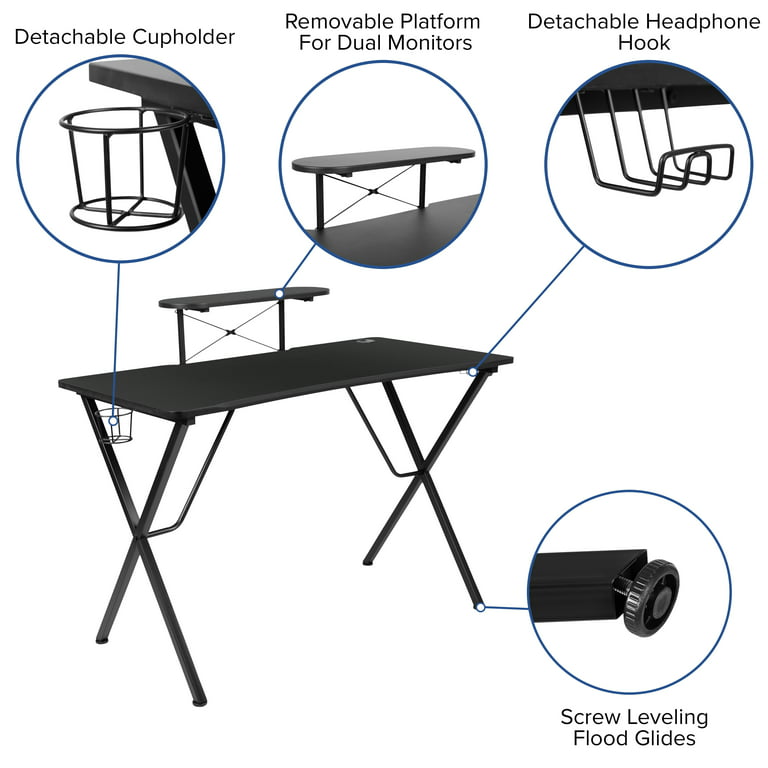 Flash Furniture Deepside Gaming Bundle-Cup/Headphone Desk & Reclining  Footrest Chair