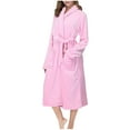 thumbnail image 2 of Antinious Women Cozy Solid Color Flannel Notched Collar Robe Loose Pockets Warm Sleepwear Robe with Belt,Fall Winter Robes for Women,Women Pajamas Bathrobes,Pink,L, 2 of 4