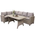 thumbnail image 6 of Sectional Patio Conversation Dining Set, SEGMART Newest 3 Pieces Modular Wicker Furniture Set with Removable Cushions & Dining Square Wood Top Table for Porch, Backyard, 705lbs, Brown, S7026, 6 of 7