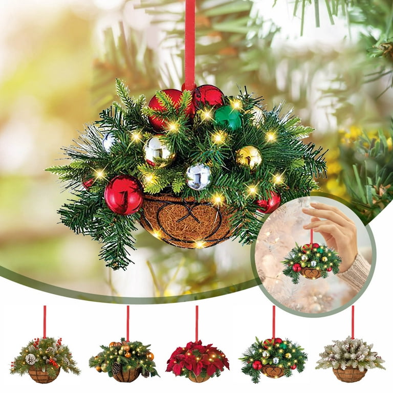 Pre-Lit Artificial Christmas Hanging Basket, Frosted Berry, Decorated With Frosted  Pine Cones, Berry Clusters, White LED Lights, Christmas Collection, 20  Inches 
