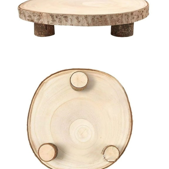 Wood Cake Stand for Dessert Table - Round Rustic Cake Holder Tray Wooden Serving Platte