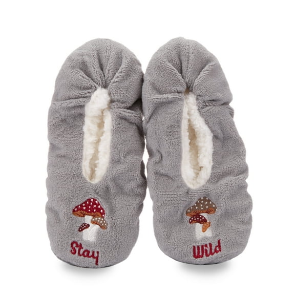 MeMoi Women's Stay Wild Mushrooms Sherpa Lined Slippers - Womens - Female (Small/Medium, Gray)