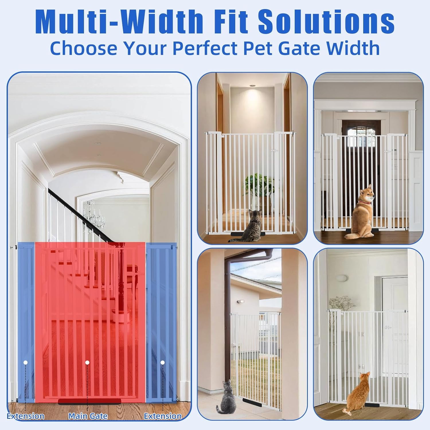 Magicorange Baby Safety Gate 55 inch Extra Tall, 29.92"-43" Extra Wide Pet Gate for Stairs, Doorway, Kitchen, No Drilling Pressure Mount Kit, White