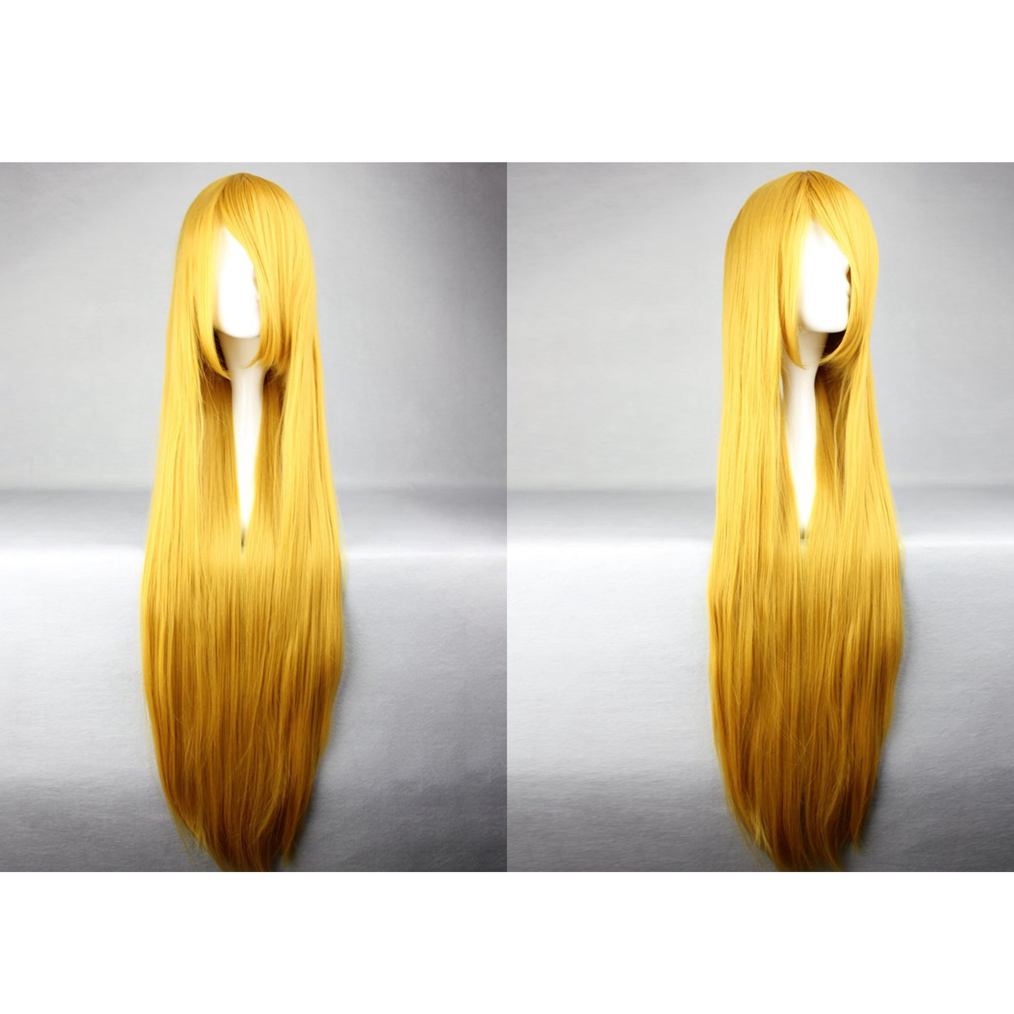 Unique Bargains Wigs for Women 39" Golden Yellow Wigs with Wig Cap