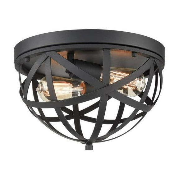 Claxy 2-Light Black Flush Mount Ceiling Light with Bowl Cage Shade