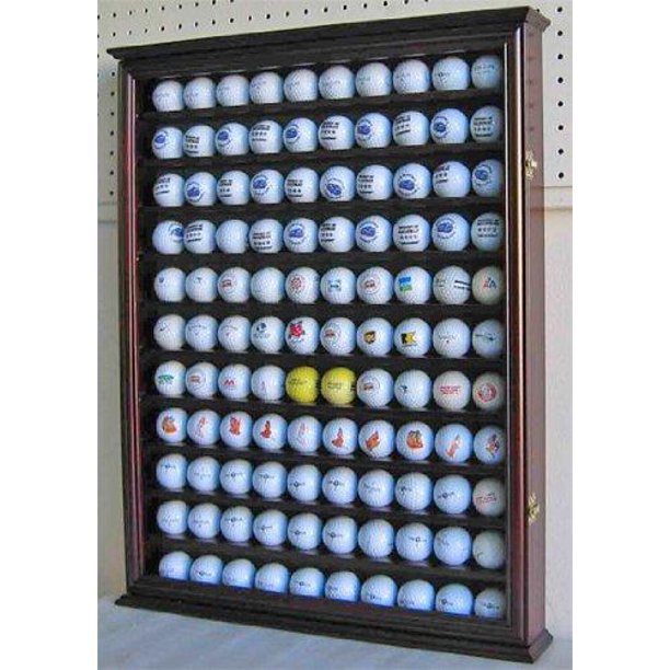 110 Golf Ball Display Case Wall Holder, Solid Wood (Cherry