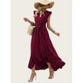 thumbnail image 6 of FreshPretty Women V Neck Summer Dress Cap Sleeve Swiss Dot Boho Flowy Ruffle Slit Beach Party Long Maxi Cocktail Dresses, 6 of 7