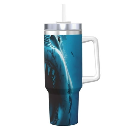

Uemuo Open-Mouthed Shark Print 40oz Ice Bully With Handle And Straw Stainless Steel Vacuum Insulated Cup And 2 In 1 Straw Lid Insulated Travel Tumbler