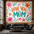 thumbnail image 6 of Vibrant Floral Heart Art with Bold Love You Mom Text, Whimsical Illustration for Flower Lovers, Colorful Art Decor Phrase, Mother's Day Gift, Tapestry Wall Hanging for Bedroom and Living Room, 6 of 7