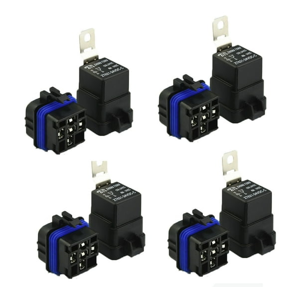 4 Pack Waterproof 40 Amp 12V Car Automotive 5-Pins Relay with Holder Sockets Kit
