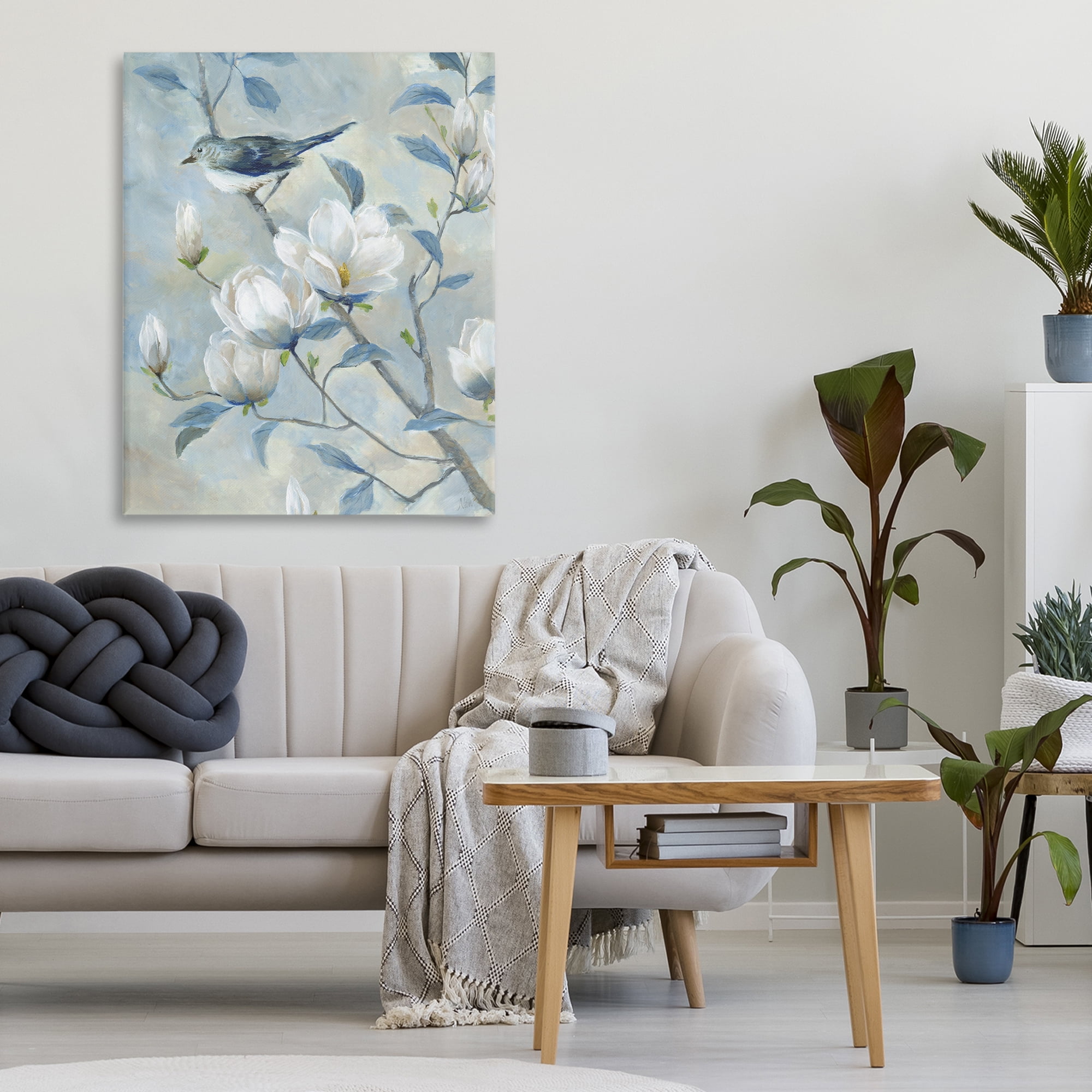 Stupell Industries Blue Bird in Magnolia Tree Canvas Wall Art, design by Nan