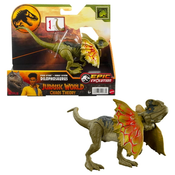 Jurassic World Strike Attack Dilophosaurus Dinosaur Action Figure Toy with Single Strike Action