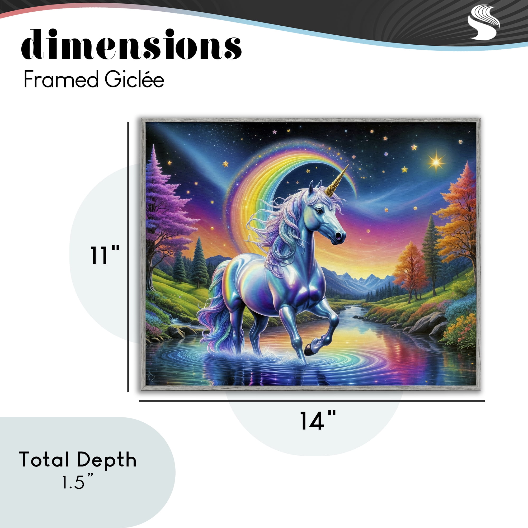 Stupell Industries Rainbow Prism Unicorn Gray Framed Giclee Art, design by Tabz Jones