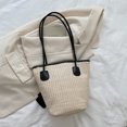 thumbnail image 3 of Bolso tejido de paja para mujer, bolso de mano con lazo para la playa, para vacaciones (negro), 3 of 5
