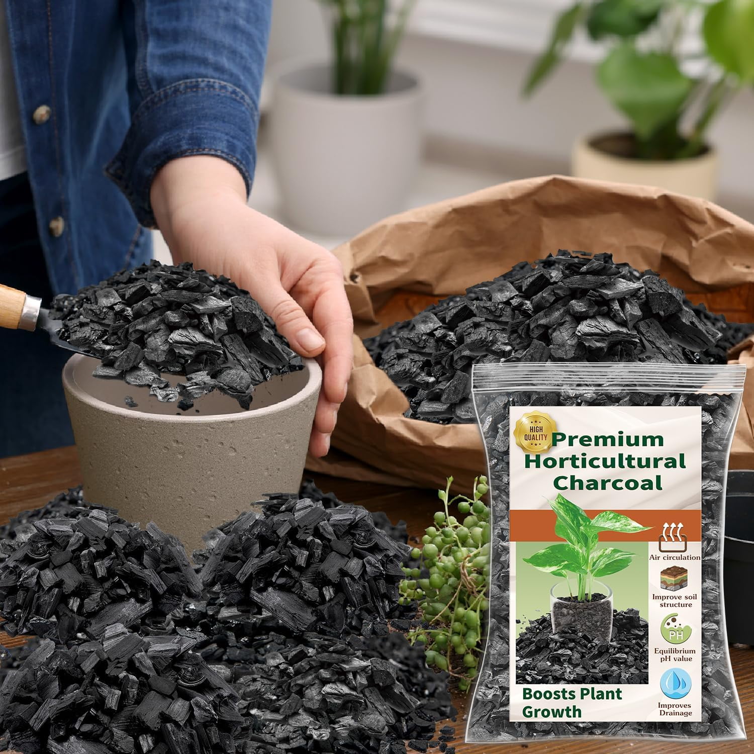 Horticultural Charcoal for Plants,4QT Premium Activated Charcoal for Indoor and Outdoor Plants,Ideal for Soil Amendment, Orchids,Succulent,Cactus, Terrariums & Gardening