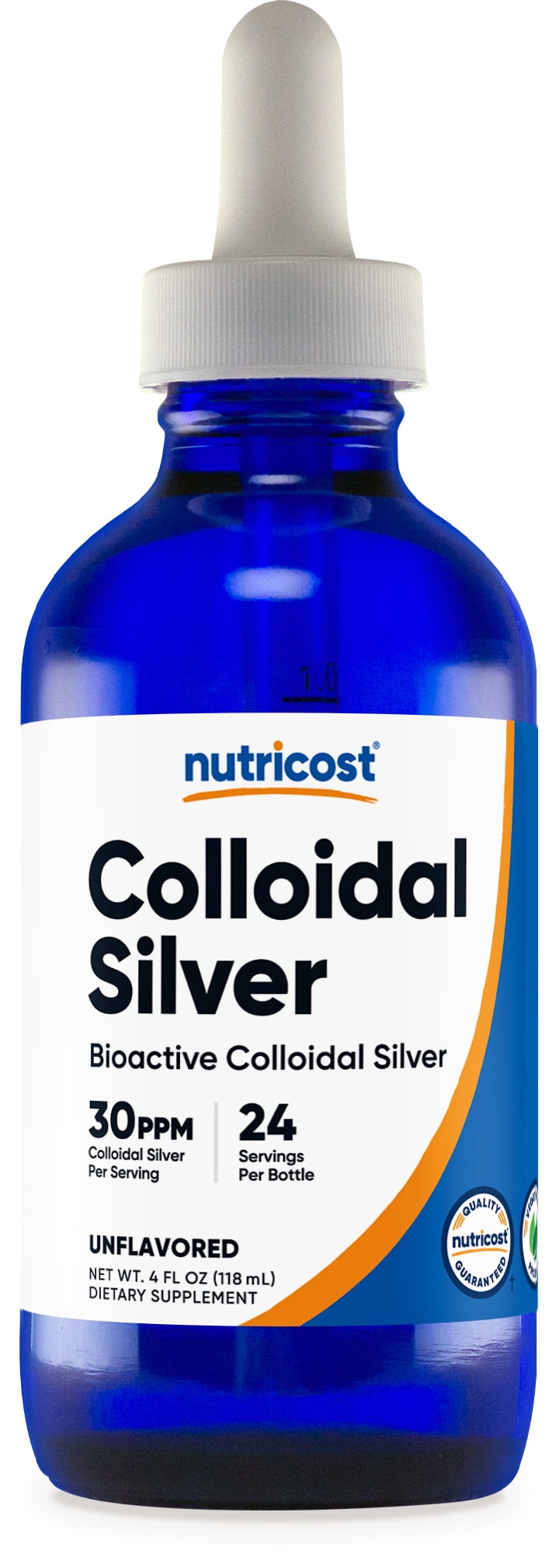 Nutricost Colloidal Silver 4oz 30PPM Cobalt Blue Glass Bottles, BioActive Colloidal Silver