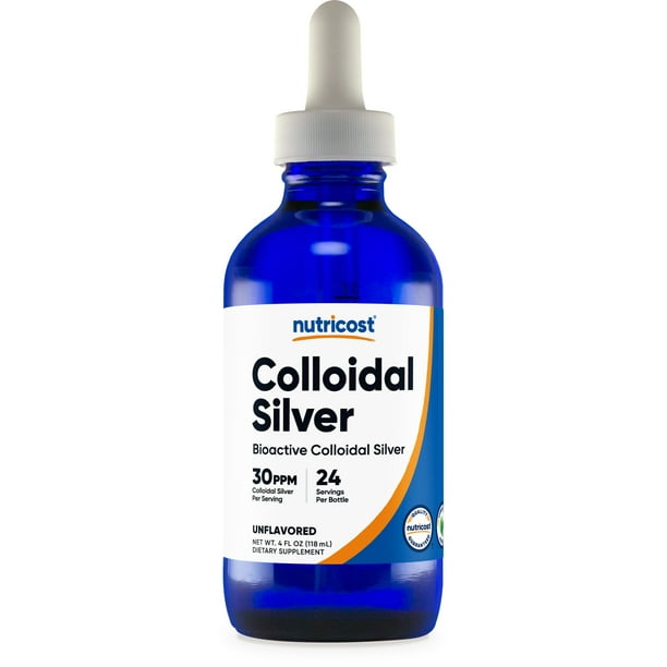 Nutricost Colloidal Silver 4oz 30PPM Cobalt Blue Glass Bottles, Bio